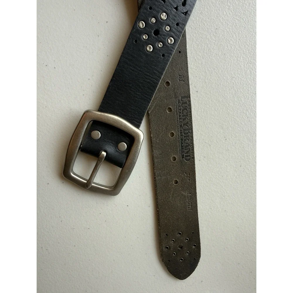 Lucky Brand Leather Hip Belt M 34 Black Studded Cutout Wide Western Boho